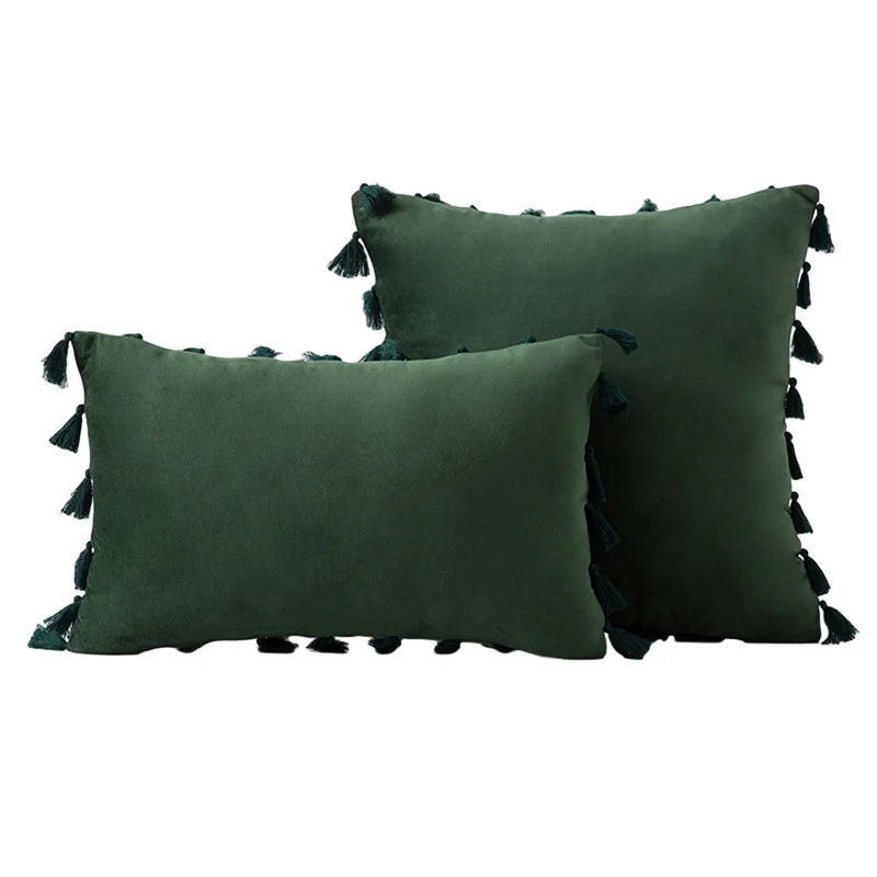 Velvet Tassel-Trim Square and Lumbar Decorative Pillow Set