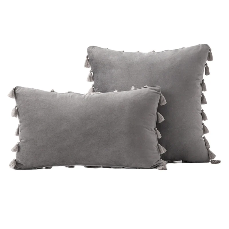 Velvet Tassel-Trim Square and Lumbar Decorative Pillow Set