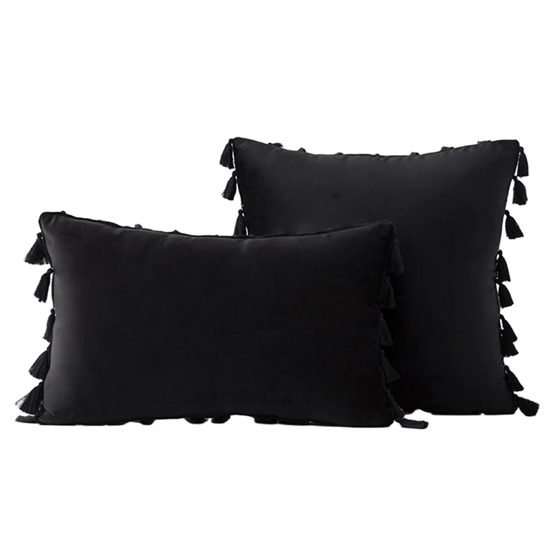 Velvet Tassel-Trim Square and Lumbar Decorative Pillow Set
