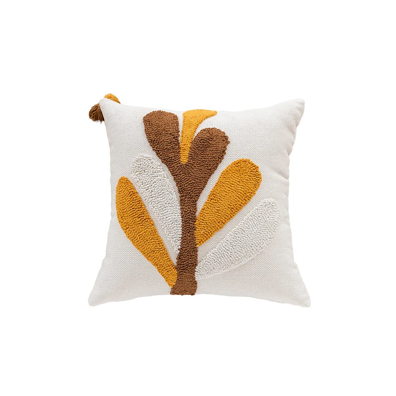Tufted Quatrefoil Cotton Throw Pillow Cover with Corner Tassels and Hidden Zipper