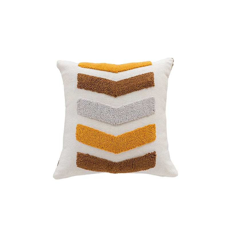 Tufted Quatrefoil Cotton Throw Pillow Cover with Corner Tassels and Hidden Zipper