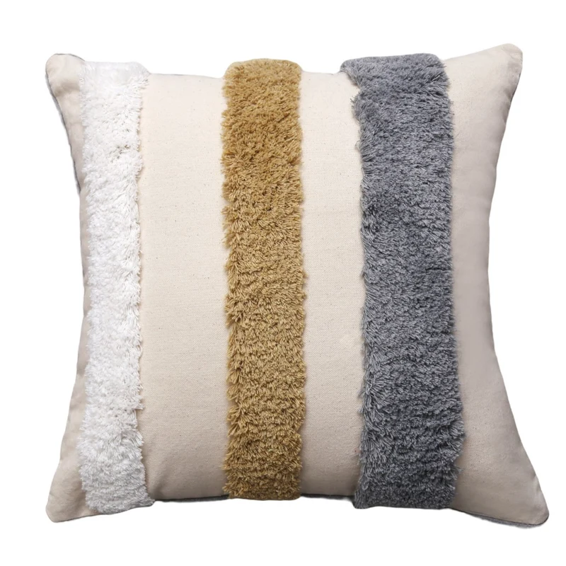 Tufted Polka Dot Textured Cotton Throw Pillow Cover with Pom-Pom Accents and Hidden Zipper