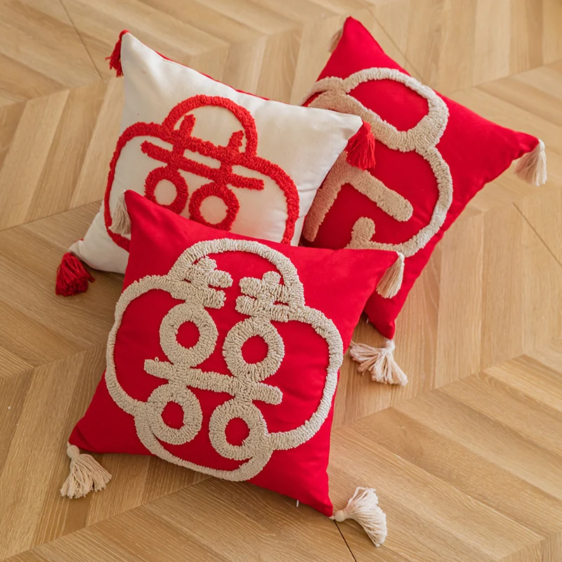 Tufted Loop Monogram Tassel Corner Decorative Throw Pillow