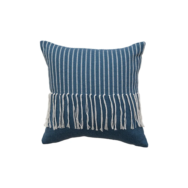 Tufted Dot Pattern Cotton Throw Pillow with Tassel Corners and Removable Zip Cover