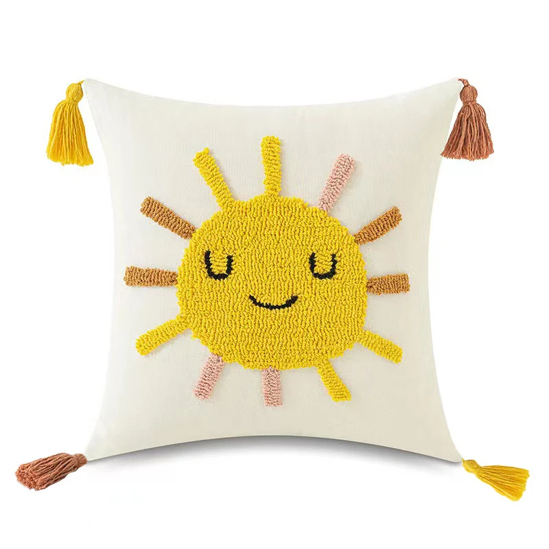 Tufted Cloud and Raindrop Tassel Throw Pillow Cover