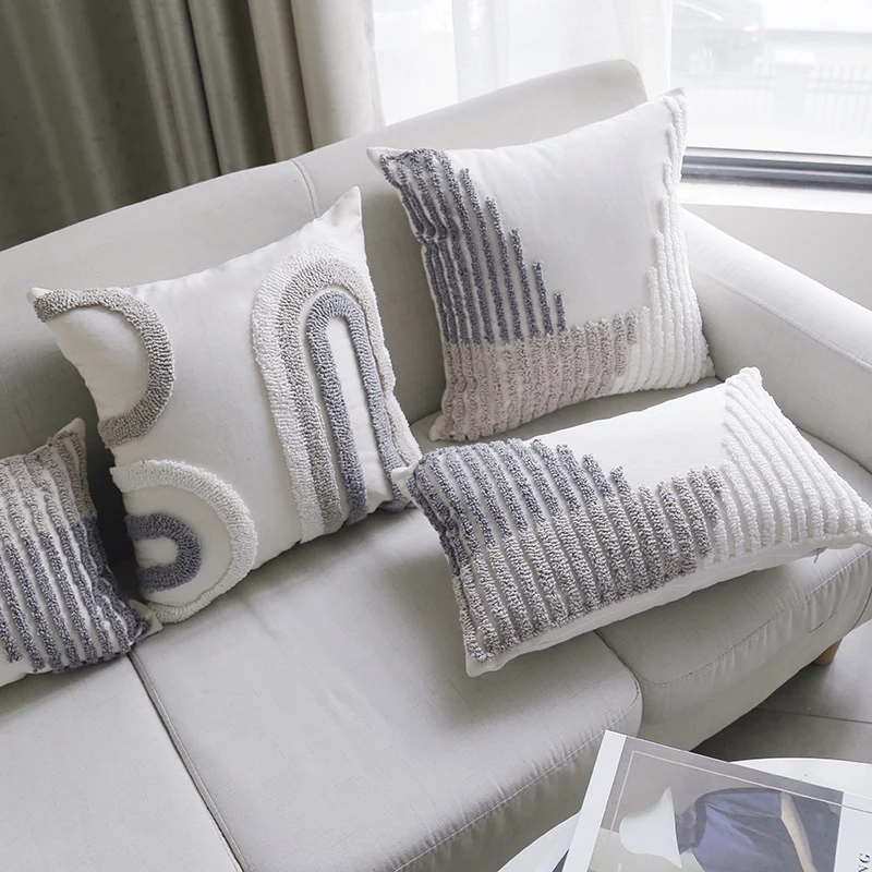 Textured Tufted Decorative Throw Pillow Cover with Loop Stitch Accent