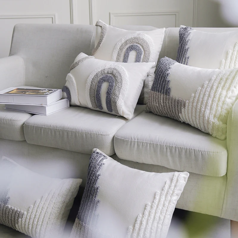 Textured Tufted Decorative Throw Pillow Cover with Loop Stitch Accent