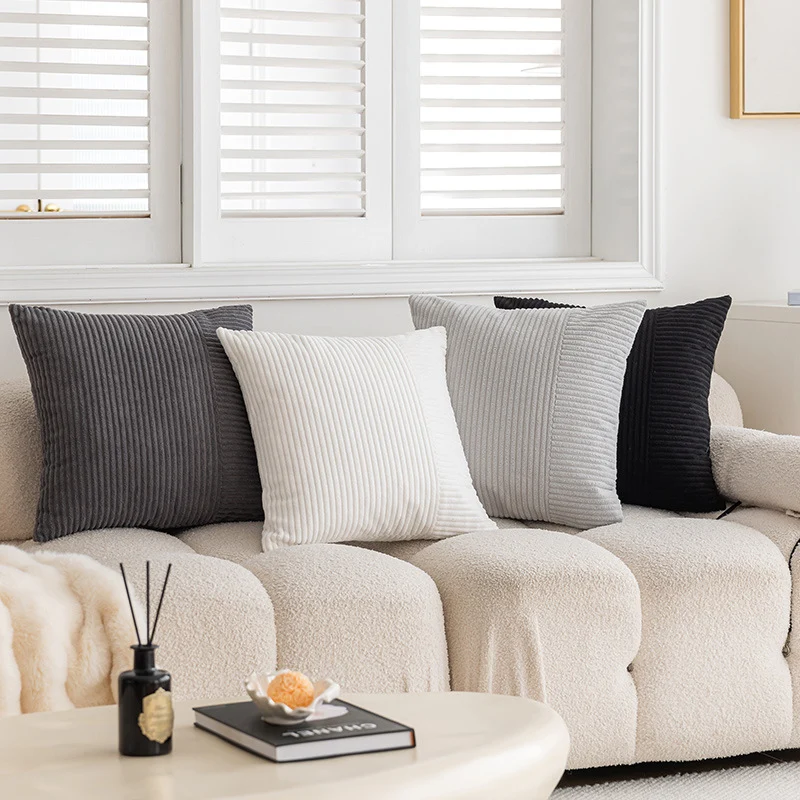 Textured Ribbed Square Decorative Throw Pillow with Removable Cover