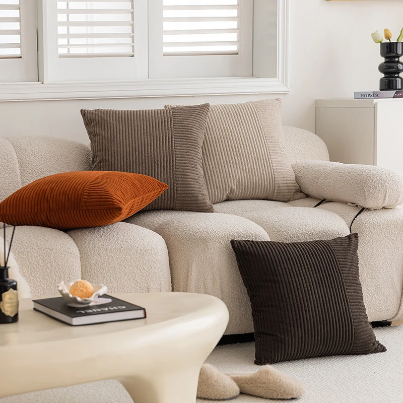 Textured Ribbed Square Decorative Throw Pillow with Removable Cover