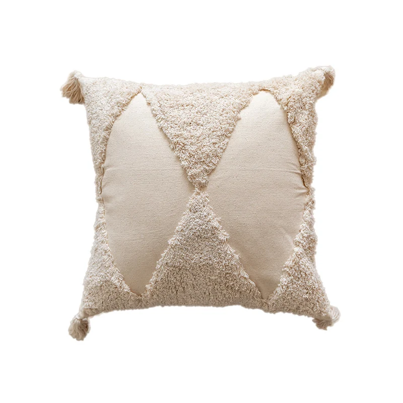 Textured Moroccan Shag Diamond Tassel Throw Pillow Cover