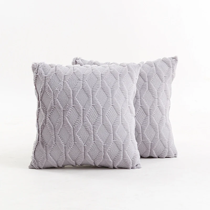 Textured Knit Diamond Tufted Square Throw Pillow Cover with Frayed Edge