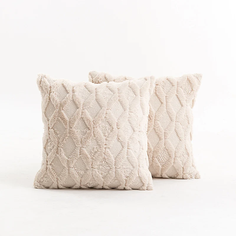 Textured Knit Diamond Tufted Square Throw Pillow Cover with Frayed Edge