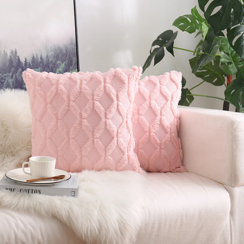 Textured Knit Diamond Tufted Square Throw Pillow Cover with Frayed Edge