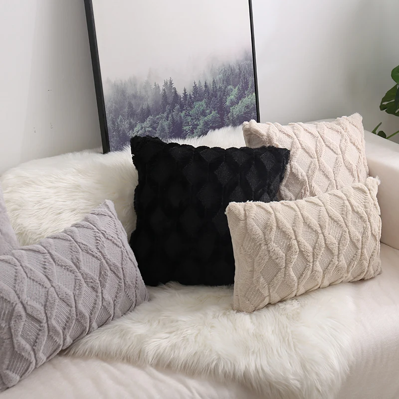 Textured Knit Diamond Tufted Square Throw Pillow Cover with Frayed Edge