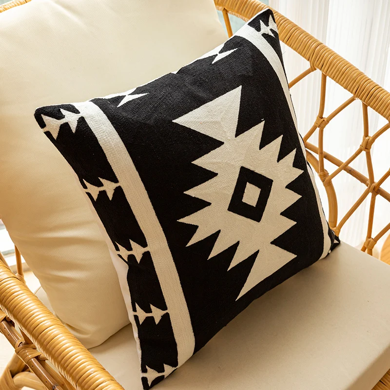 Textured Geometric Embroidered Square Throw Pillow Cover with Hidden Zipper