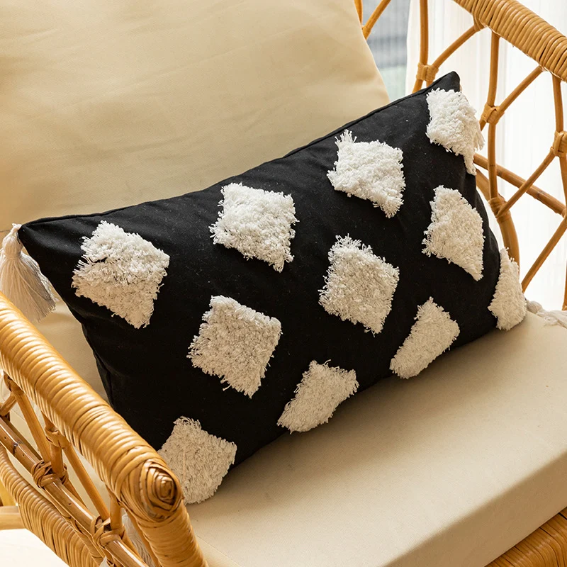Textured Geometric Embroidered Square Throw Pillow Cover with Hidden Zipper