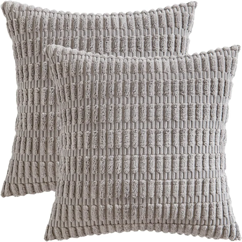 Textured Chenille Square Throw Pillow Cover Pair with Raised Grid Tufting