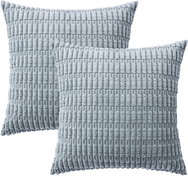 Textured Chenille Square Throw Pillow Cover Pair with Raised Grid Tufting