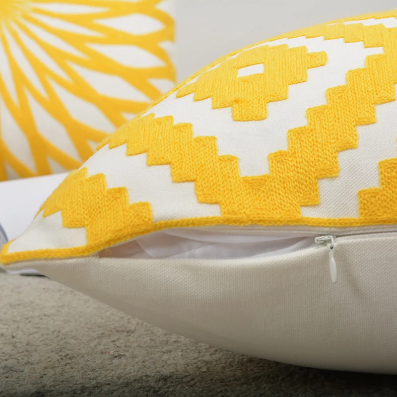 Sunburst Geometric Embroidered Cotton-Linen Throw Pillow Cover