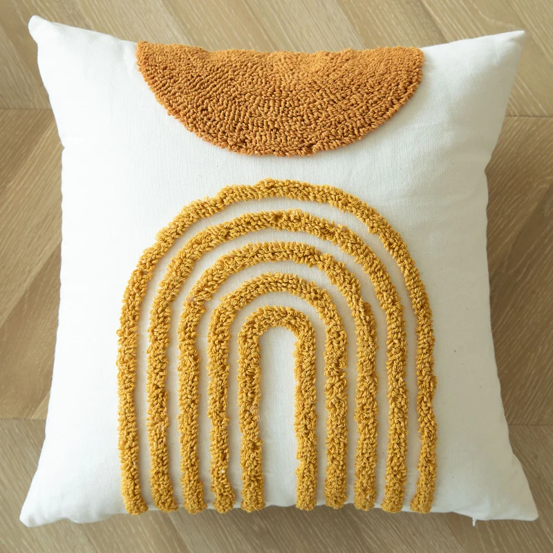 Square Textured Pom-Pom Dot Throw Pillow Cushion with Tassel Corners and Shaggy Tufted Accents