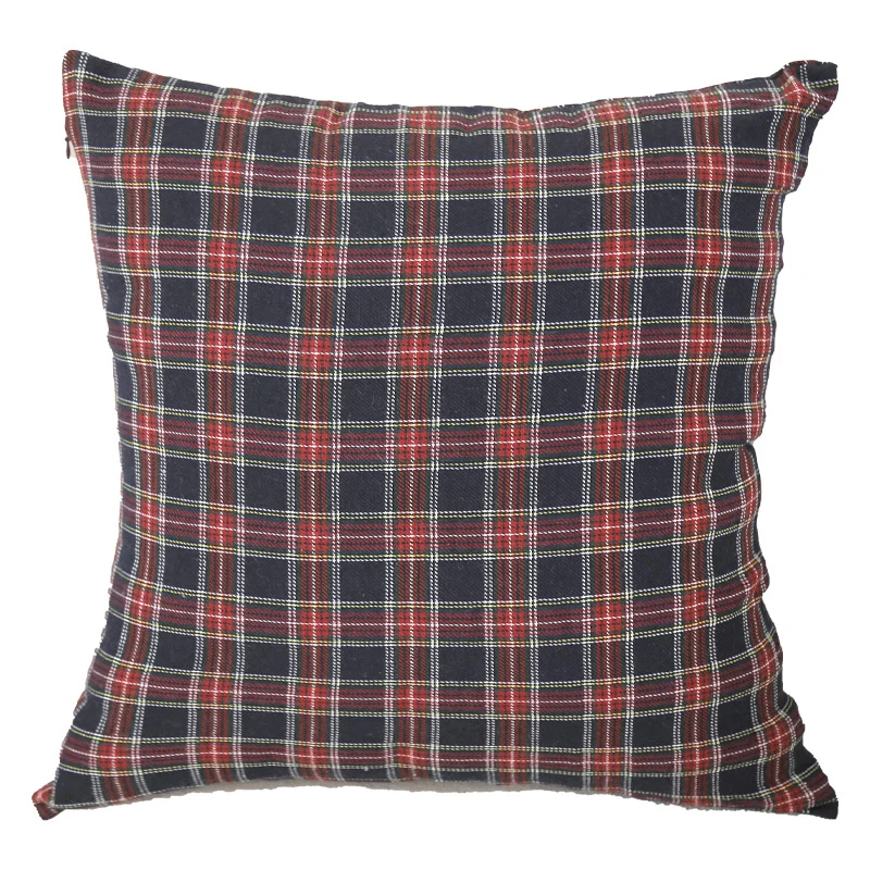 Square Tartan Plaid Cushion Cover with Concealed Zipper and Cotton-Blend Fabric