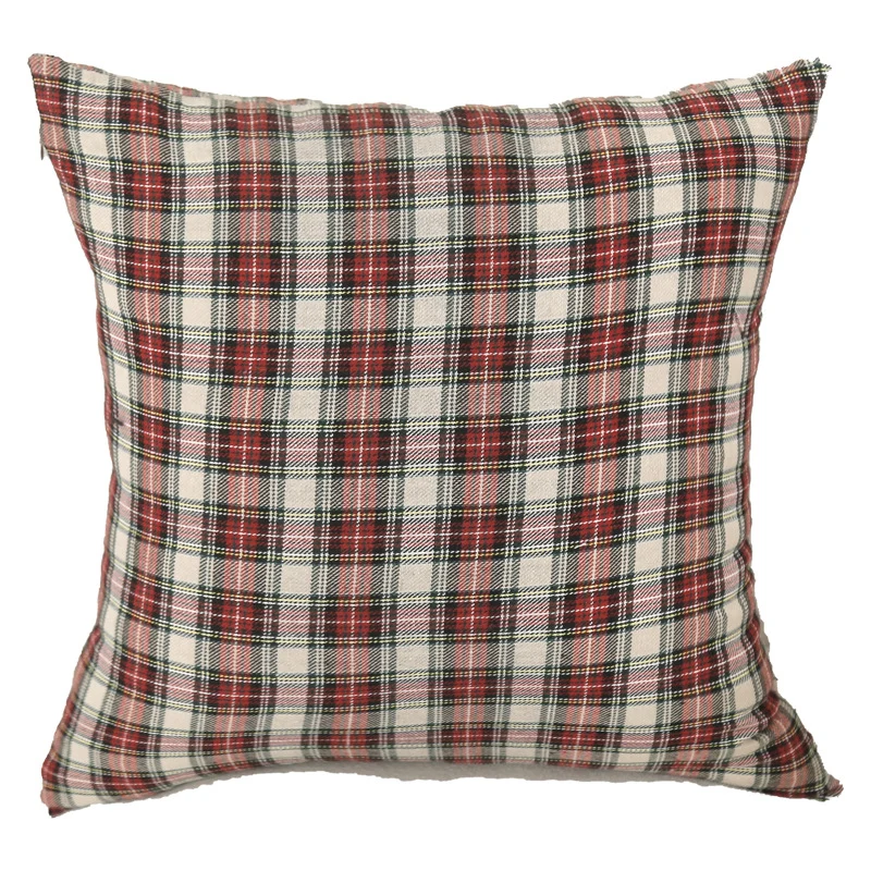 Square Tartan Plaid Cushion Cover with Concealed Zipper and Cotton-Blend Fabric