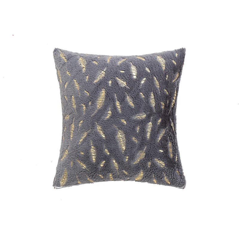 Square Plush Decorative Cushion with Metallic Feather Accent and Removable Cover