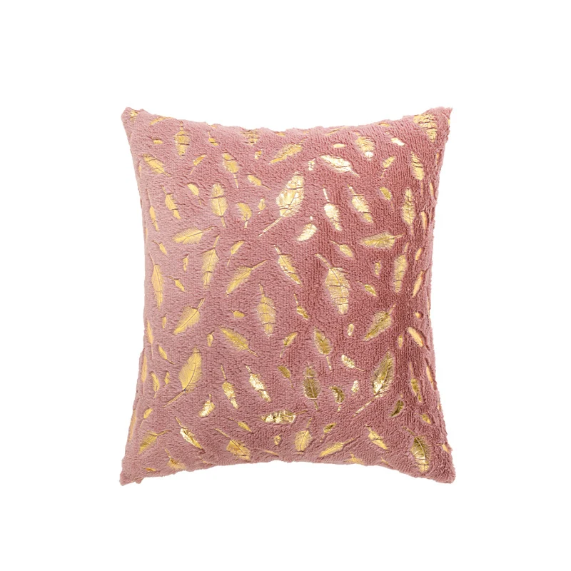 Square Plush Decorative Cushion with Metallic Feather Accent and Removable Cover