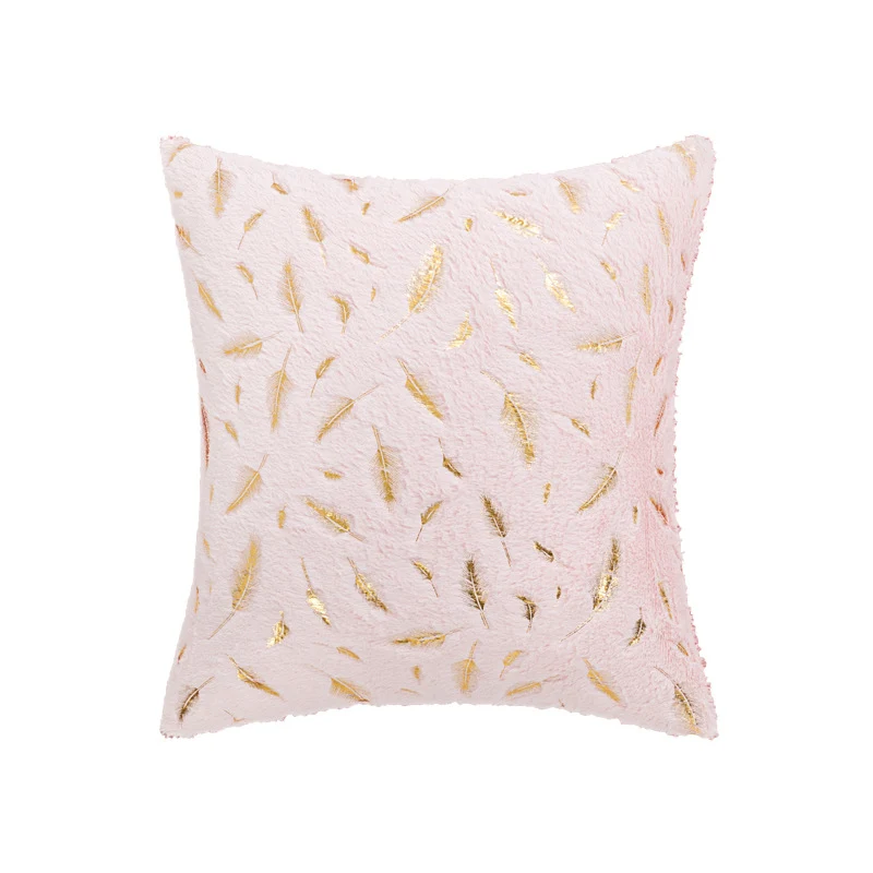 Square Plush Decorative Cushion with Metallic Feather Accent and Removable Cover