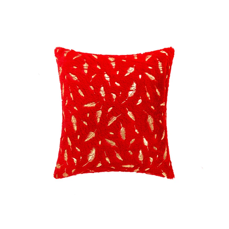 Square Plush Decorative Cushion with Metallic Feather Accent and Removable Cover