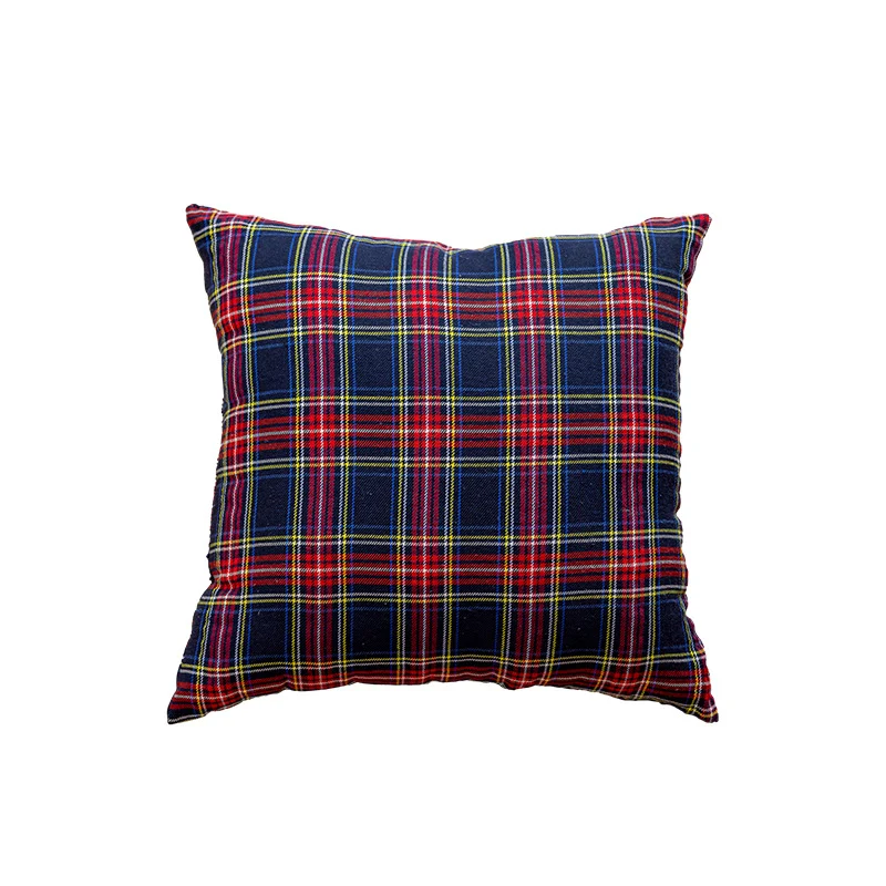 Square Plaid Flannel Cushion Cover with Brushed Cotton Exterior and Removable Insert