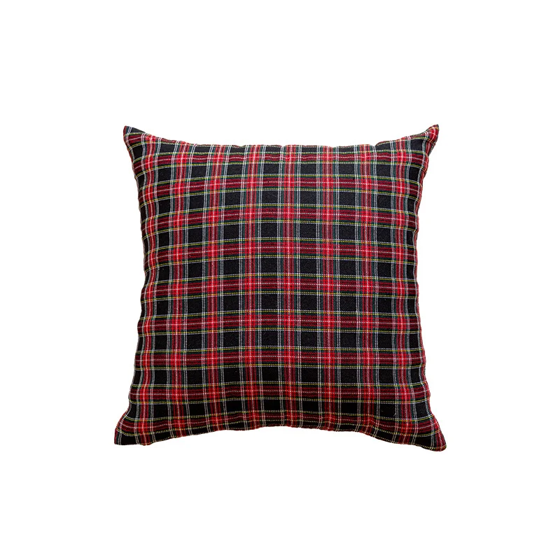 Square Plaid Flannel Cushion Cover with Brushed Cotton Exterior and Removable Insert