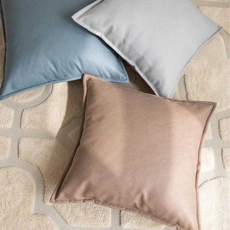 Square Piped-Edge Velvet-Look Decorative Throw Pillow with Removable Zip Cover and Plush Insert