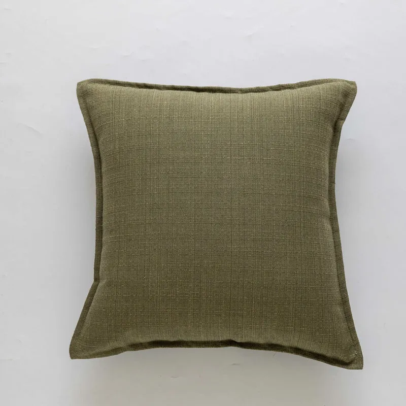 Square Natural Slub Linen Accent Cushion Cover with Welt Trim
