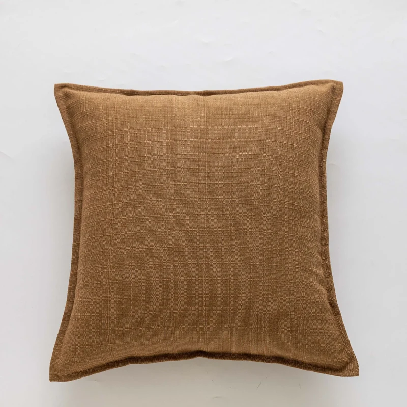 Square Natural Slub Linen Accent Cushion Cover with Welt Trim