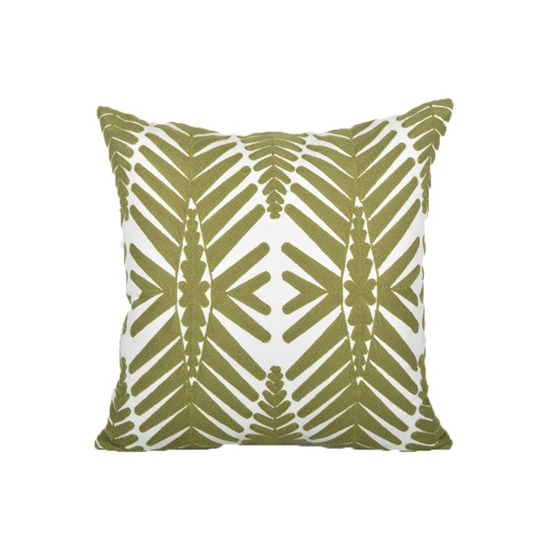Square Decorative Pillow Cover with Raised Monstera Leaf Appliqué and Hidden Zipper