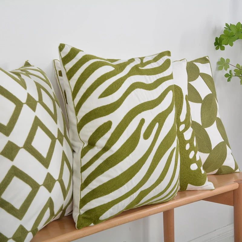 Square Decorative Pillow Cover with Raised Monstera Leaf Appliqué and Hidden Zipper