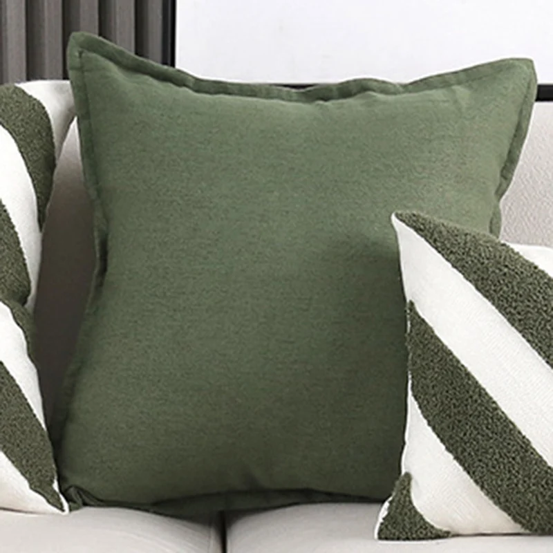 Solid Square Linen-Blend Decorative Throw Pillow Cover with Hidden Zipper and Removable Insert