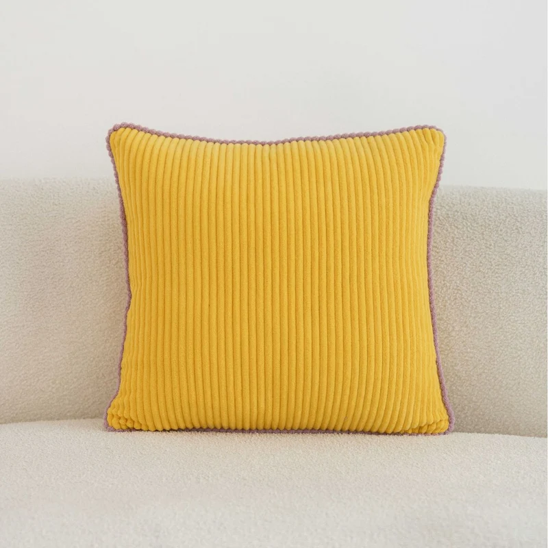 Ribbed Corduroy Square Throw Pillow with Scalloped Edge