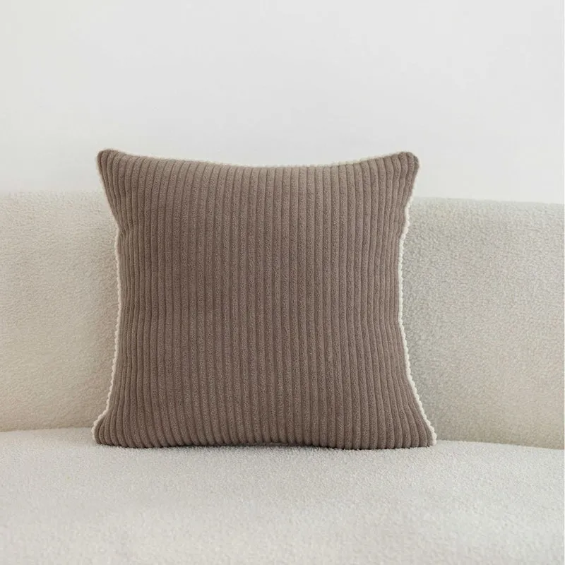 Ribbed Corduroy Square Throw Pillow with Scalloped Edge