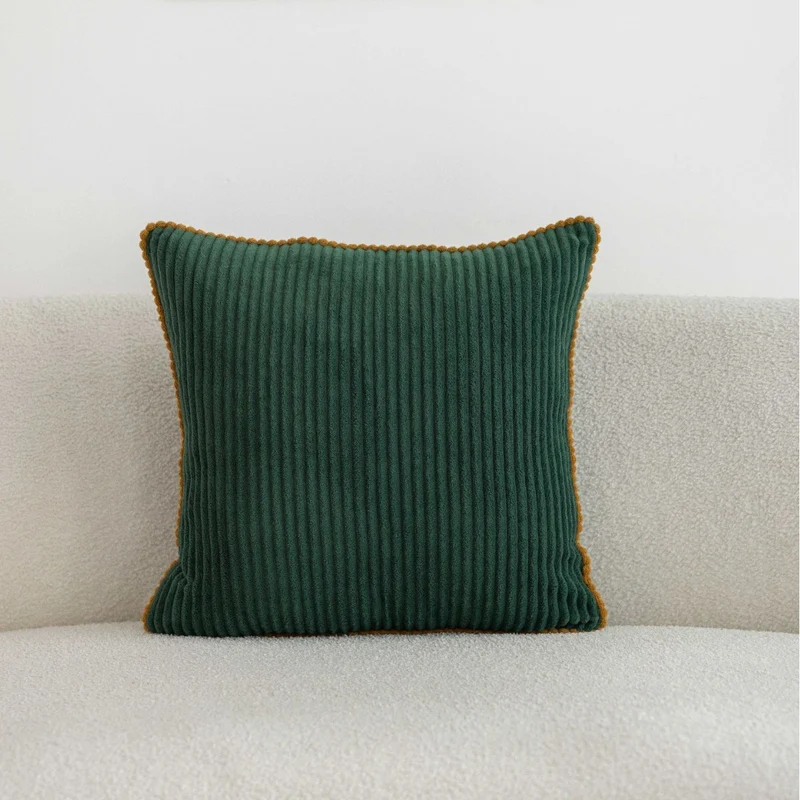 Ribbed Corduroy Square Throw Pillow with Scalloped Edge