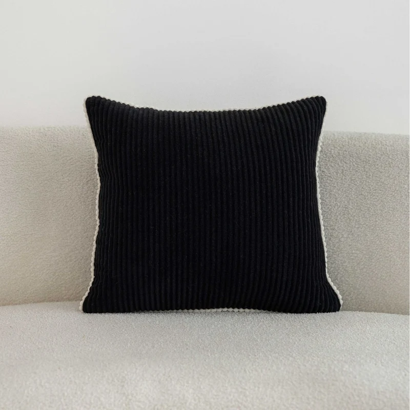Ribbed Corduroy Square Throw Pillow with Scalloped Edge