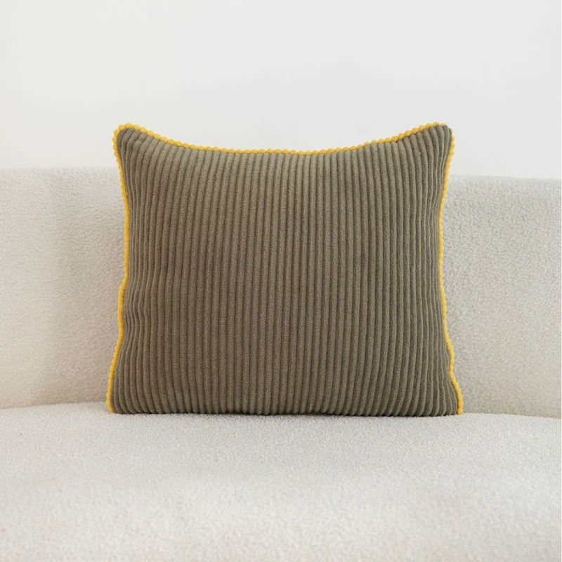 Ribbed Corduroy Square Throw Pillow with Scalloped Edge