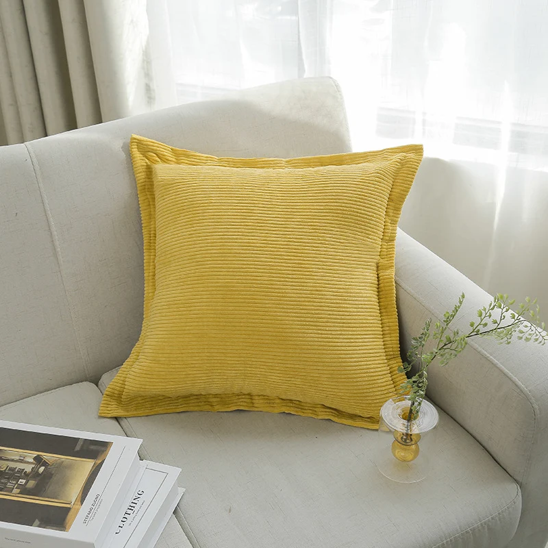 Ribbed Corduroy Square Throw Pillow Cover with Flange Edge and Hidden Zipper