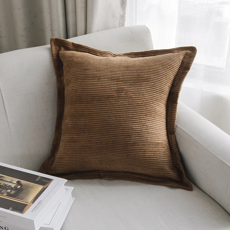 Ribbed Corduroy Square Throw Pillow Cover with Flange Edge and Hidden Zipper