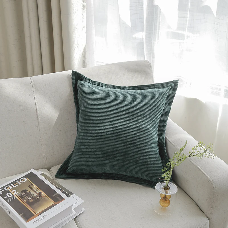Ribbed Corduroy Square Throw Pillow Cover with Flange Edge and Hidden Zipper