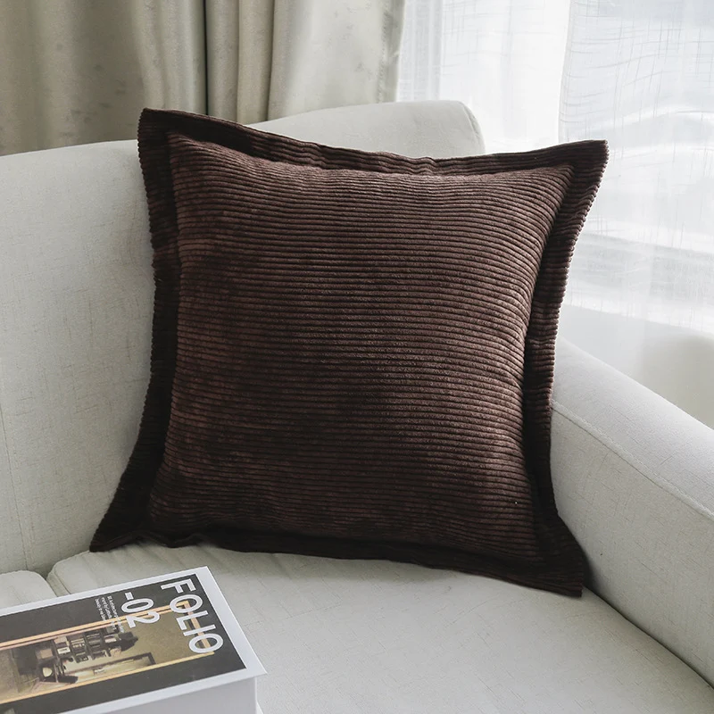 Ribbed Corduroy Square Throw Pillow Cover with Flange Edge and Hidden Zipper