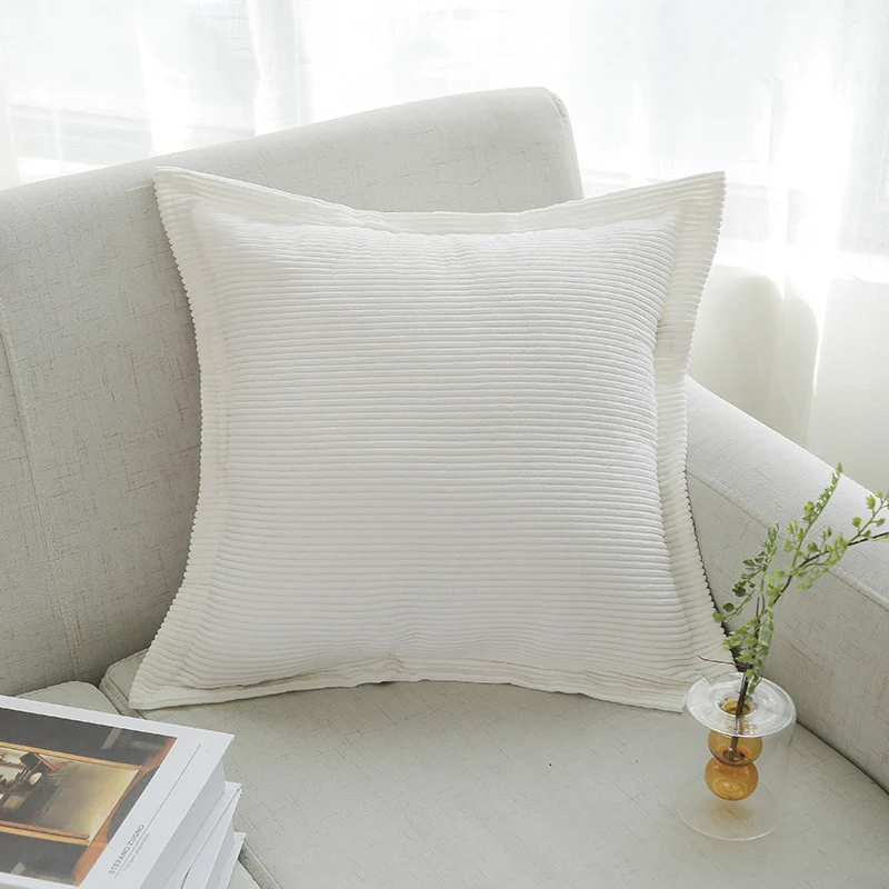 Ribbed Corduroy Square Throw Pillow Cover with Flange Edge and Hidden Zipper