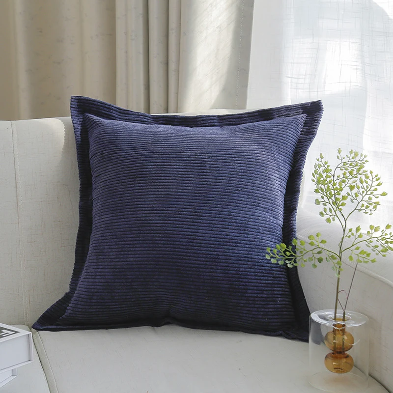 Ribbed Corduroy Square Throw Pillow Cover with Flange Edge and Hidden Zipper