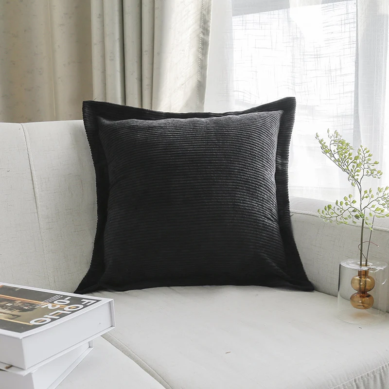 Ribbed Corduroy Square Throw Pillow Cover with Flange Edge and Hidden Zipper
